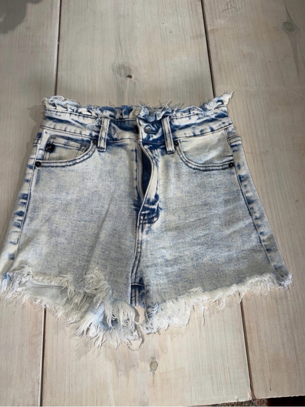 KanCan Light Blue Acid Wash High-Rise Frayed Denim Shorts